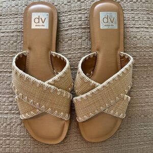Dolce Vita Tan Cross-Strap Sandals with Whipstitch Detailing